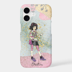 Cool Girl With Dark Hair Gold Name