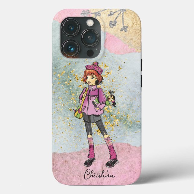 Cool Girl With Red Hair Gold Name Case-Mate iPhone Case (Back)