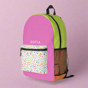 Cool Girly Colourful Dots Rainbow Monogram Name Printed Backpack