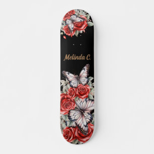 Cool Girly Red Roses & Butterfly Skate Deck