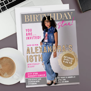 Cool Glam 16th Birthday Magazine Cover News Photo Invitation