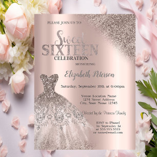 Cool Glitter Bokeh Dress Rose Gold Sweet 16 Invitation
