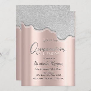 Cool Glitter Drips Rose Gold Quinceañera Invitation