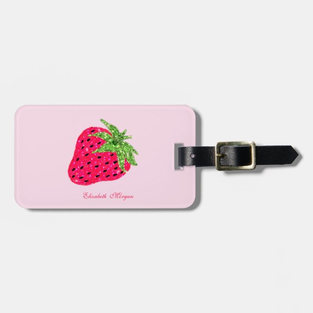 Cool Glitter Strawberry Pink  Luggage Tag (Front Horizontal)