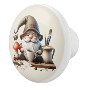 Cool gnome coffee bar ceramic knob