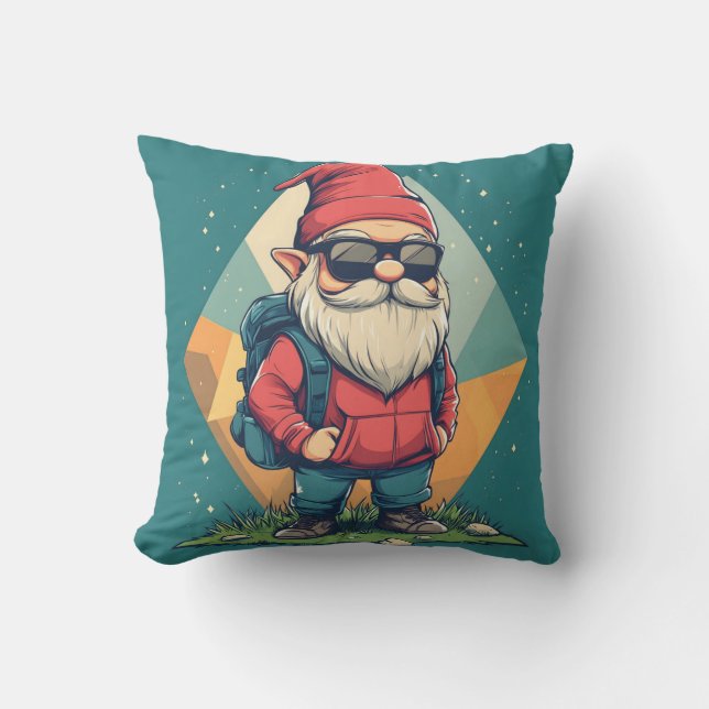 Cool Gnome on an Adventure: Fun Illustration Cushion (Front)