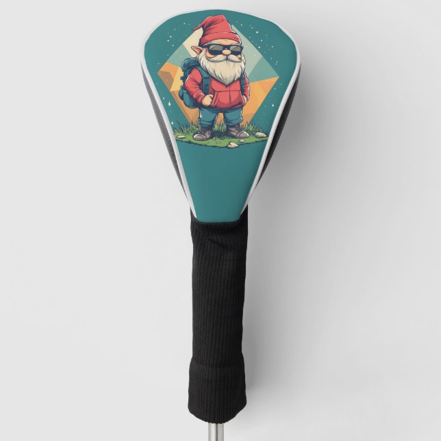 Cool Gnome on an Adventure: Fun Illustration Golf Head Cover (Front)