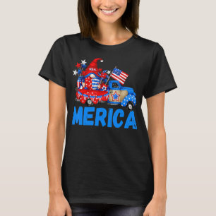Cool Gnome Patriotic Truck American Flag 4th Of J T-Shirt