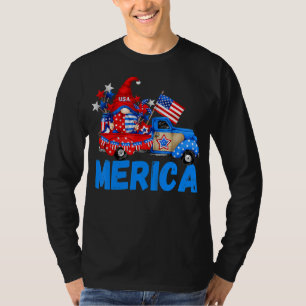Cool Gnome Patriotic Truck American Flag  4th Of J T-Shirt