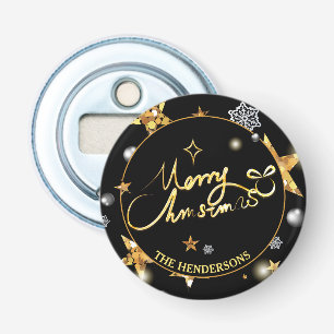 Cool Gold Black Stars Custom Merry Christmas  Bottle Opener