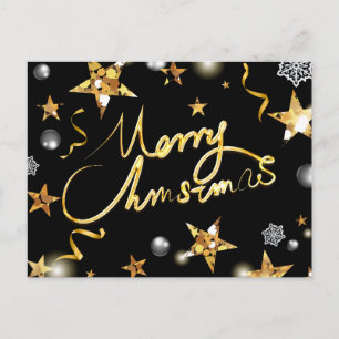 Cool Gold Black Stars Metallic Fashion Merry Xmas Holiday Postcard