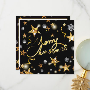 Cool Gold Black Stars Metallic Fashion Merry Xmas Thank You Card