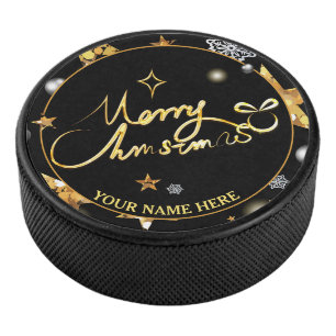 Cool Gold & Black Stars Metallic Fashion Xmas Gift Hockey Puck