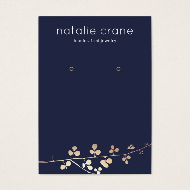 Cool Gold Branch Navy Blue Earring Display Holder (Front)
