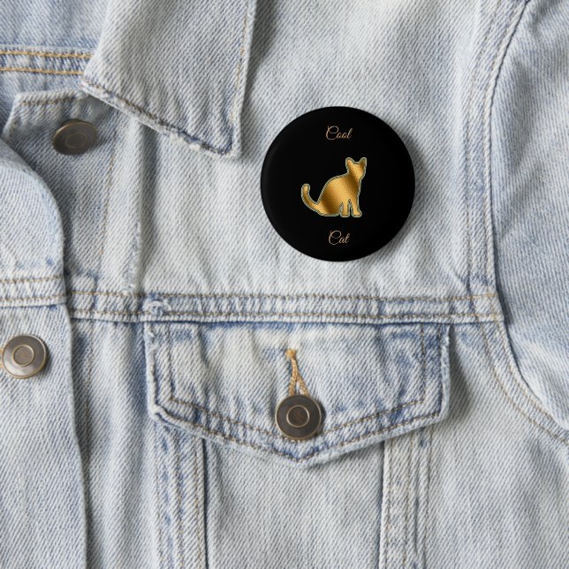 Cool Gold Cat 6 Cm Round Badge (In Situ)