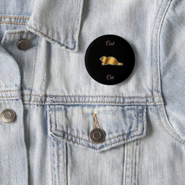 Cool Gold Cat 6 Cm Round Badge (In Situ)