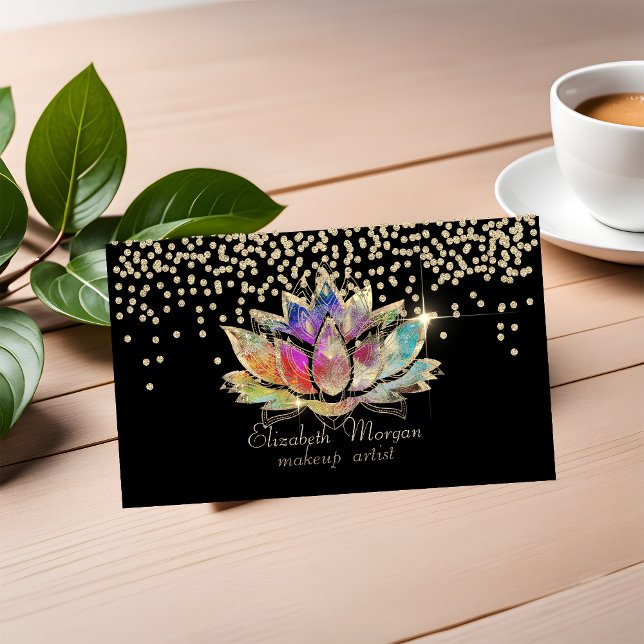 Cool Gold Diamonds Colorful Lotus Black  Business Card (Creator Uploaded)