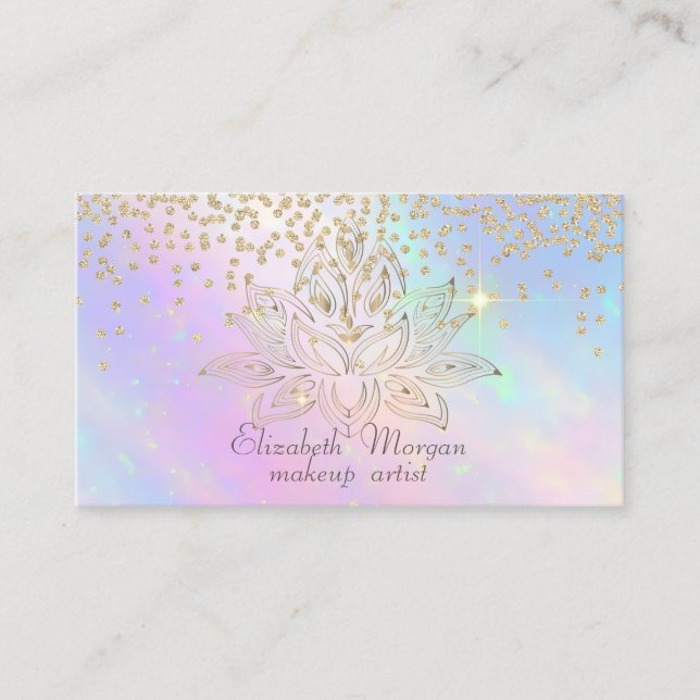 Cool Gold Diamonds Lotus Colourful Holographic Business Card (Front)