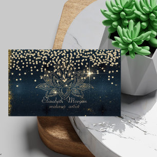 Cool Gold Diamonds Lotus Dark Blue Business Card