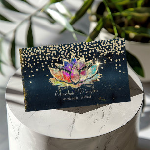 Cool Gold Diamonds Lotus Dark Business Card