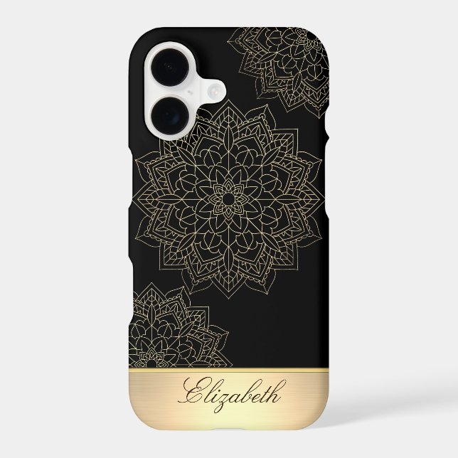 Cool Gold Floral Mandala, Black -Personalised (Back)