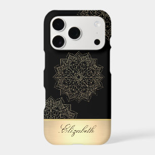 Cool Gold Floral Mandala, Black -Personalised