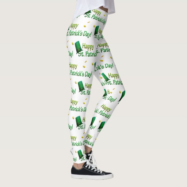 Cool Gold Green Hats Happy St. Patrick Day Phrases Leggings (Right)