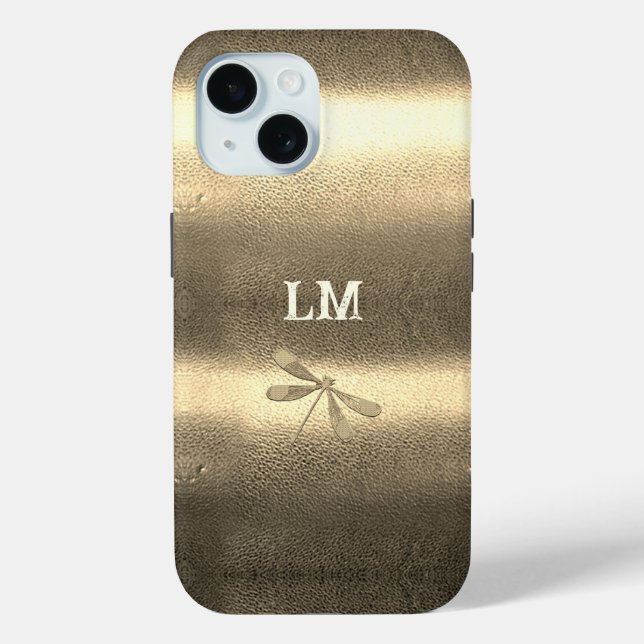 Cool Gold Look Dragonfly Monogram Initials Case-Mate iPhone Case (Back)