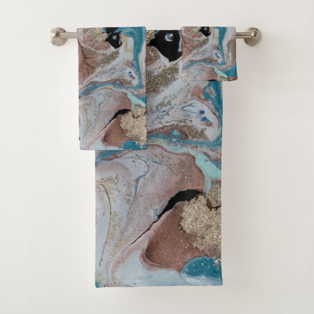 Cool Gold Marble Texture Bath Towel Set (Insitu)