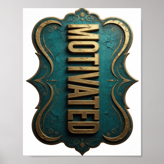 Cool Gold MOTIVATED 3D Text Art Poster (Front)