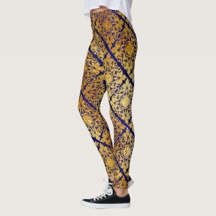 cool gold navy blue foil pattern womens leggings