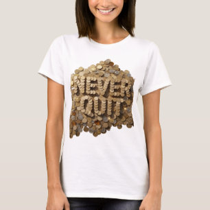 Cool Gold NEVER OUT Artistic Motif T-Shirt