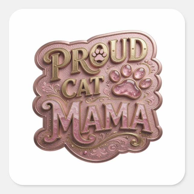 Cool Gold PROUD CAT MAMA Sticker Print (Front)