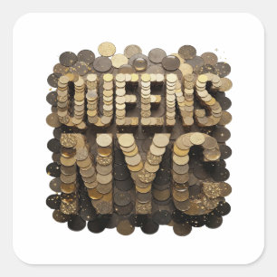Cool Gold QUEENS NYC Sticker Motif