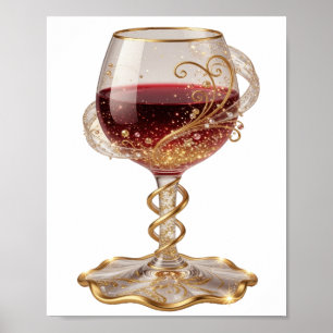 Cool Gold RED WINE GLASS 3D Text Art Poster