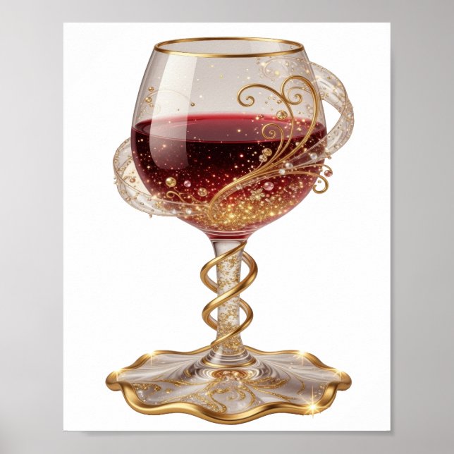 Cool Gold RED WINE GLASS 3D Text Art Poster (Front)