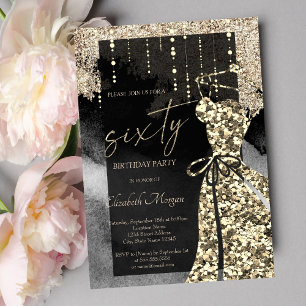 Cool Gold Sequins Dress 60th Birthday  Invitation
