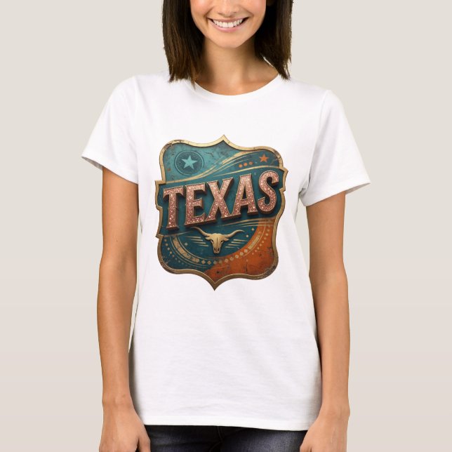 Cool Gold TEXAS 3D Text Art T-Shirt (Front)