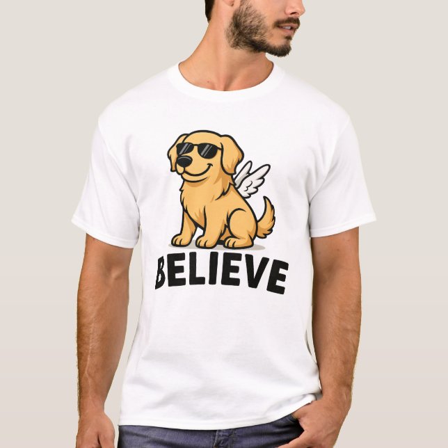 Cool Golden Retriever Angel Dog with Sunglasses T-Shirt (Front)