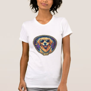 Cool Golden Retriever Dog Wearing Sunglasses Retro T-Shirt