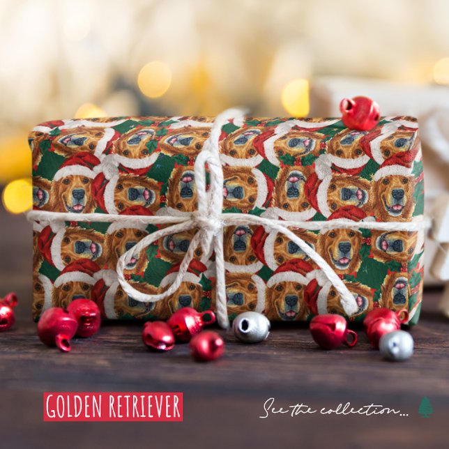 Cool Golden Retriever Face Christmas Pattern Wrapping Paper (Creator Uploaded)