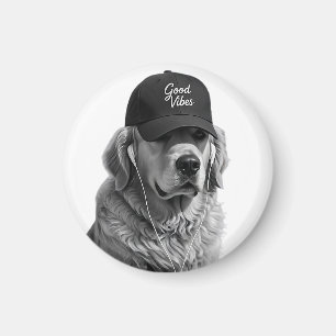 Cool Golden Retriever Good Vibes Round Magnet