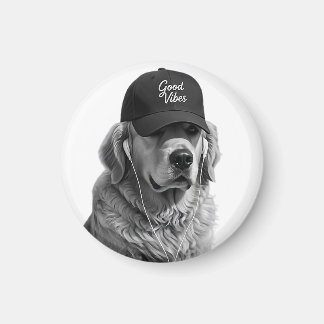 Cool Golden Retriever Good Vibes Round Magnet