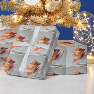 Cool Goldfish Surfing on a Wave Wrapping Paper