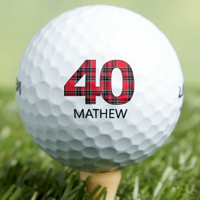 Cool Golfer Gift 40th Birthday red plaid design 40 Golf Balls (Creator Uploaded)