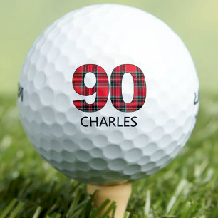 Cool Golfer Gift 90th Birthday red plaid design 90 Golf Balls