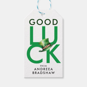 Cool Good Luck Green And White St. Patrick's Hat  Gift Tags