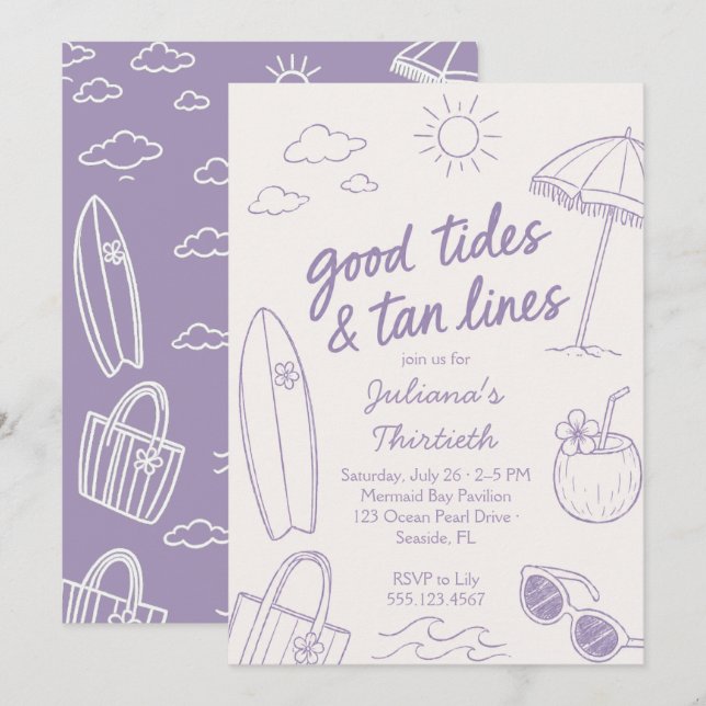 Cool Good Tides & Tan Lines Beach Celebration  Invitation (Front/Back)