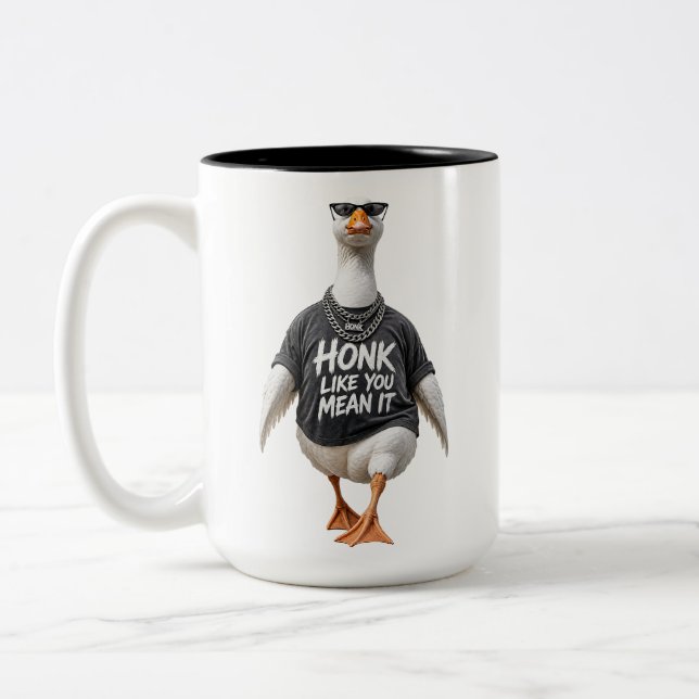 Cool Goose Wearing Sunglasses Two-Tone Coffee Mug (Left)