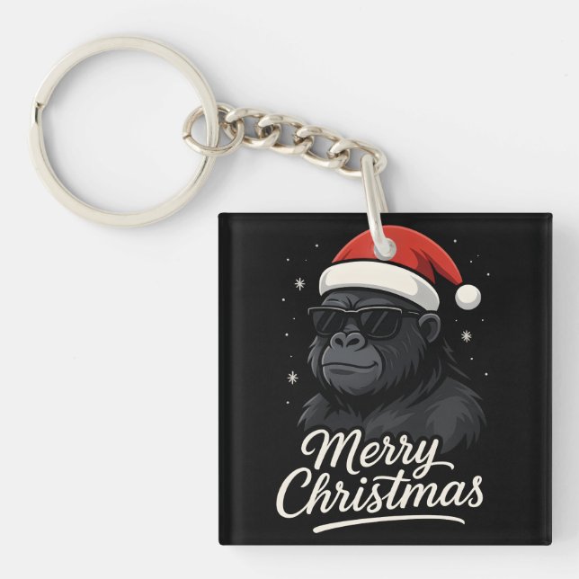 Cool Gorilla Christmas Funny Xmas Gorilla Lovers Key Ring (Front)